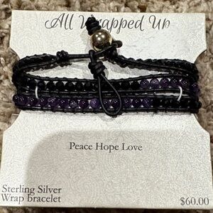 Sterling Silver Wrap Bracelet with Purple and Black Beads